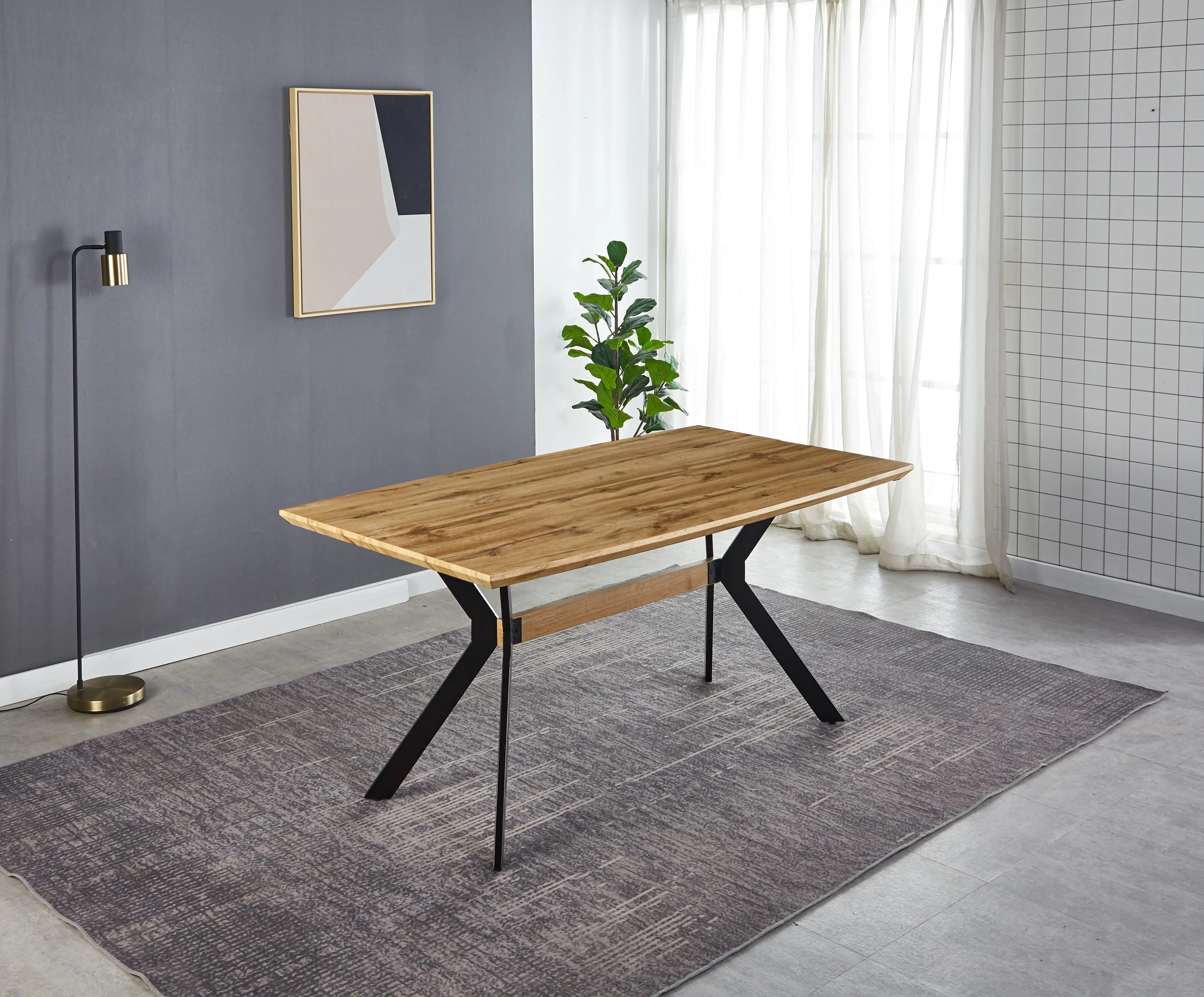 Bild von TPFLiving Esstisch AADA - Esszimmertisch, MDF mit Eiche-Dekor, Beine Metall (Hochwertiger Küchentisch mit stylischem 4-Fuß-Gestell, 1-St., Designertisch, natur, Beine schwarz), Tisch Esszimmer - Maße (BxHxT): 160x78x90 cm - Plattenstärke: 4 cm