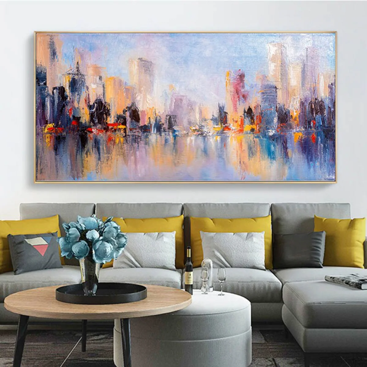 Bild von TPFLiving Poster Leinwand / Abstrakte Skylines von Städteh / Verschiedene Größen - OHNE Rahmen - Modell 1222306261 - 70x140cm