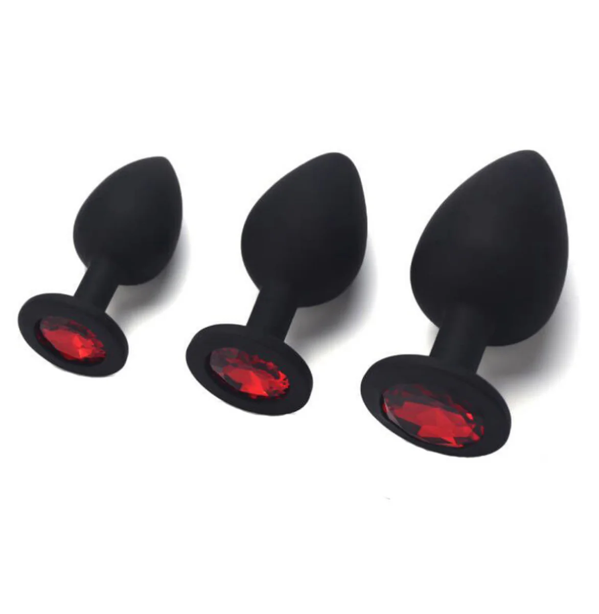 Bild von TPFSecret Juwel Analplug 3er Set - mit Schmuckstein Rot - Silikon Schwarz oder Rot - Schwarz