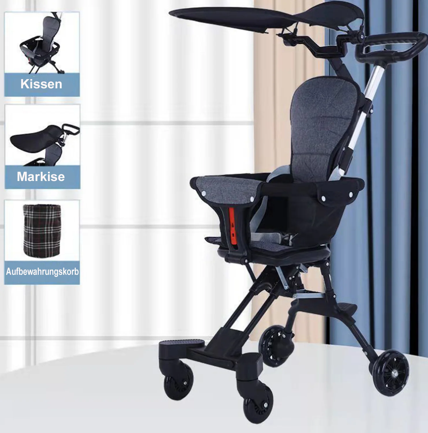 Bild von TPFLiving Kinder-Buggy Kinderwagen City Buggy leicht und klappbar flexbler Kinderbuggy, mit Sitzkissen und Sonnenverdeck, faltbar mit einem Handgriff