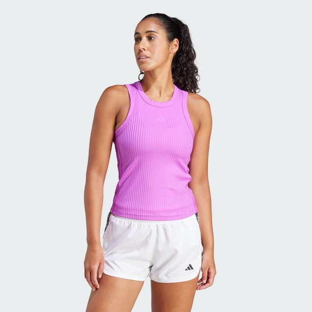 Bild von adidas All Gym Seasonal Rib Tight Fit Tonal 3-Streifen Tanktop, Recycelter Polyester, Lila