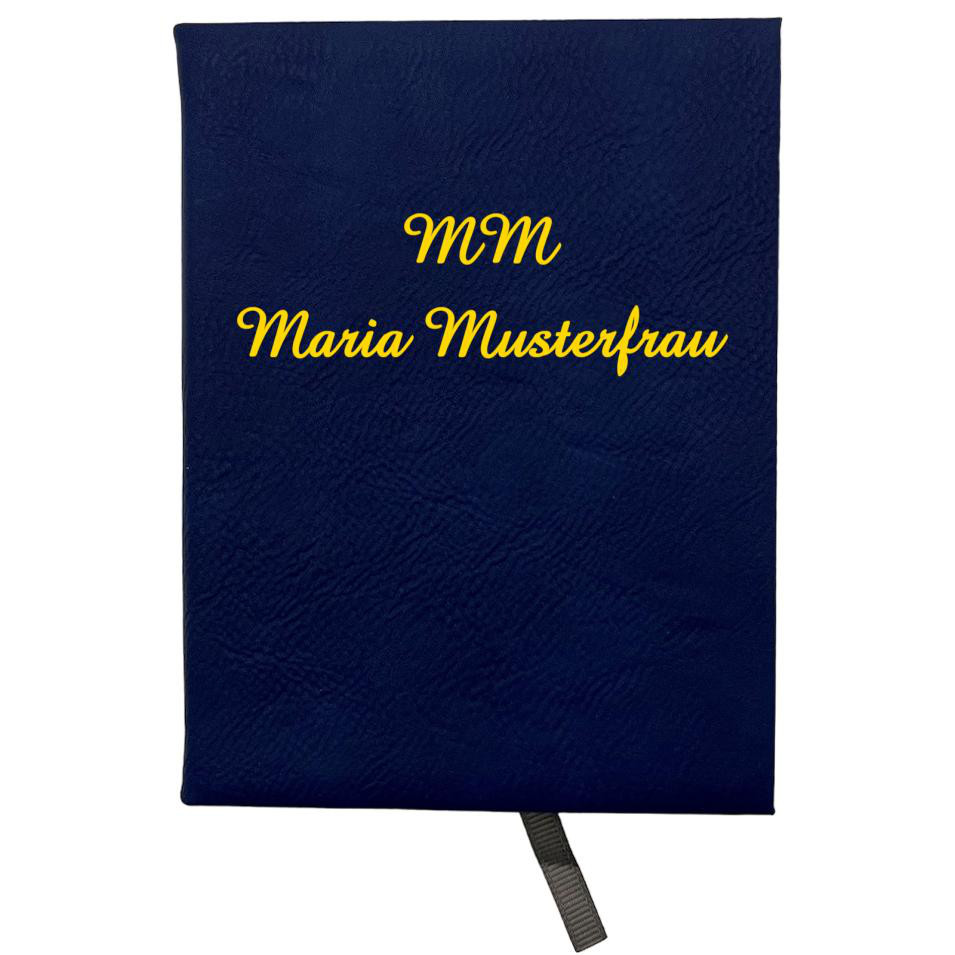Bild von Notizbuch mit hochwertigem Kunstleder 10,5x14 cm blau personalisierbar in golden