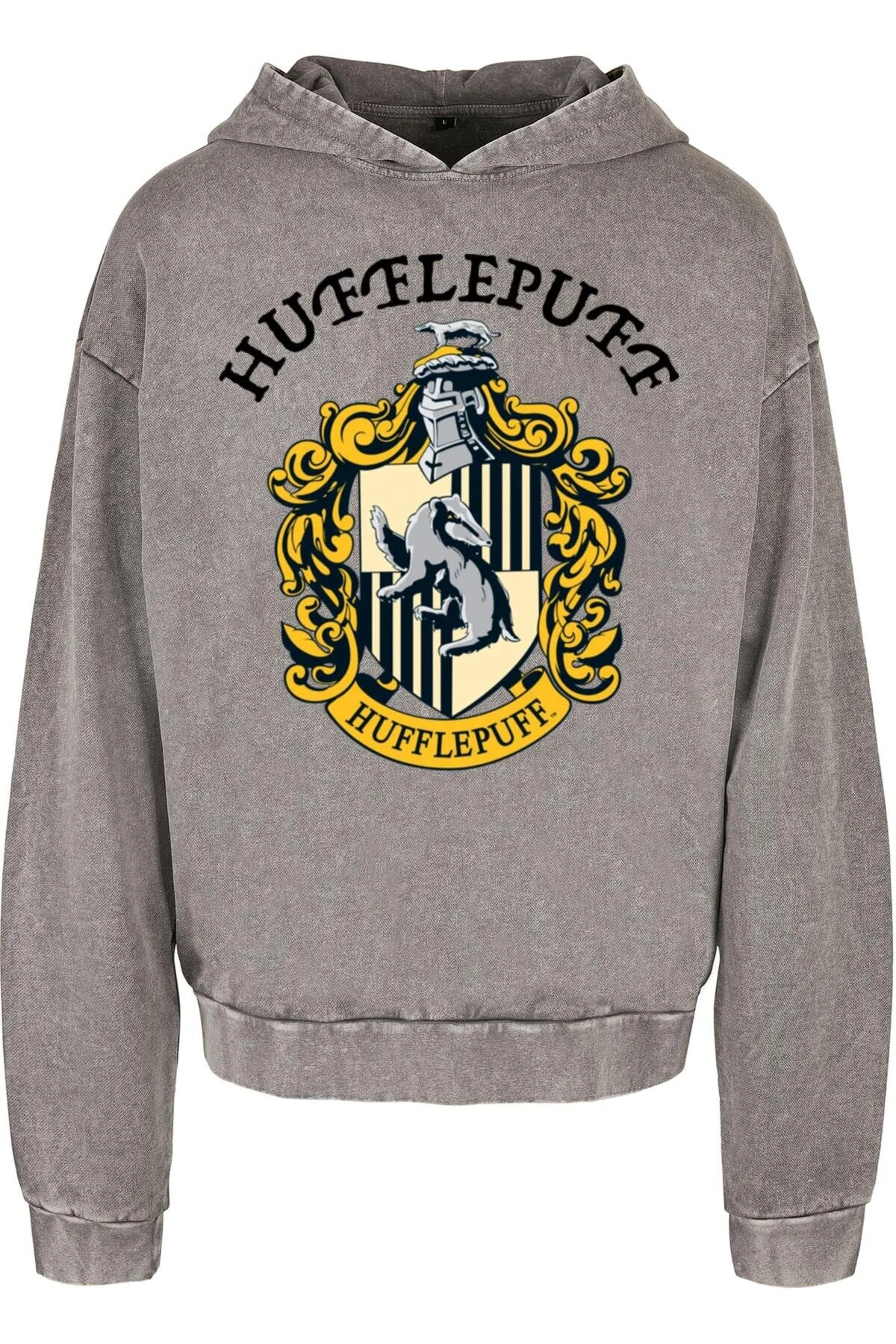 Bild von ABSOLUTE CULT Harry Potter Hufflepuff Wappen Acid Washed Oversized Hoody für Herren - 5XL