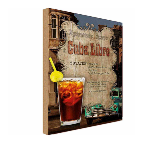 Bild von Holzschild 20x30 cm - Rezept Cuba Libre Zutaten Eiswürfel