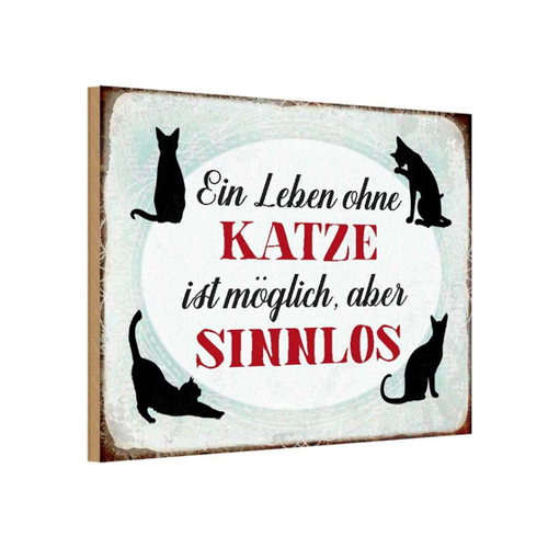 Bild von Holzschild 18x12 cm - Leben Ohne Katze Sinnlos