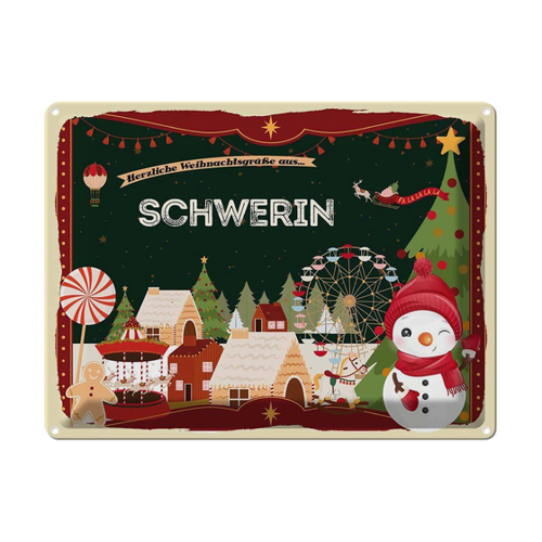 Bild von Blechschild Weihnachten Grüße Schwerin - 30x40 cm