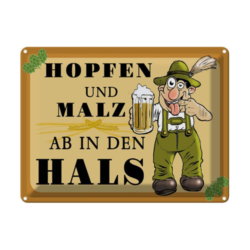 Bild von Blechschild "Hopfen und Malz ab in den Hals" – Die perfekte Dekoration für jedes Zuhause