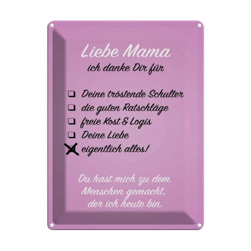 Bild von Blechschild 30x40 cm - Liebe Mama Ich Danke