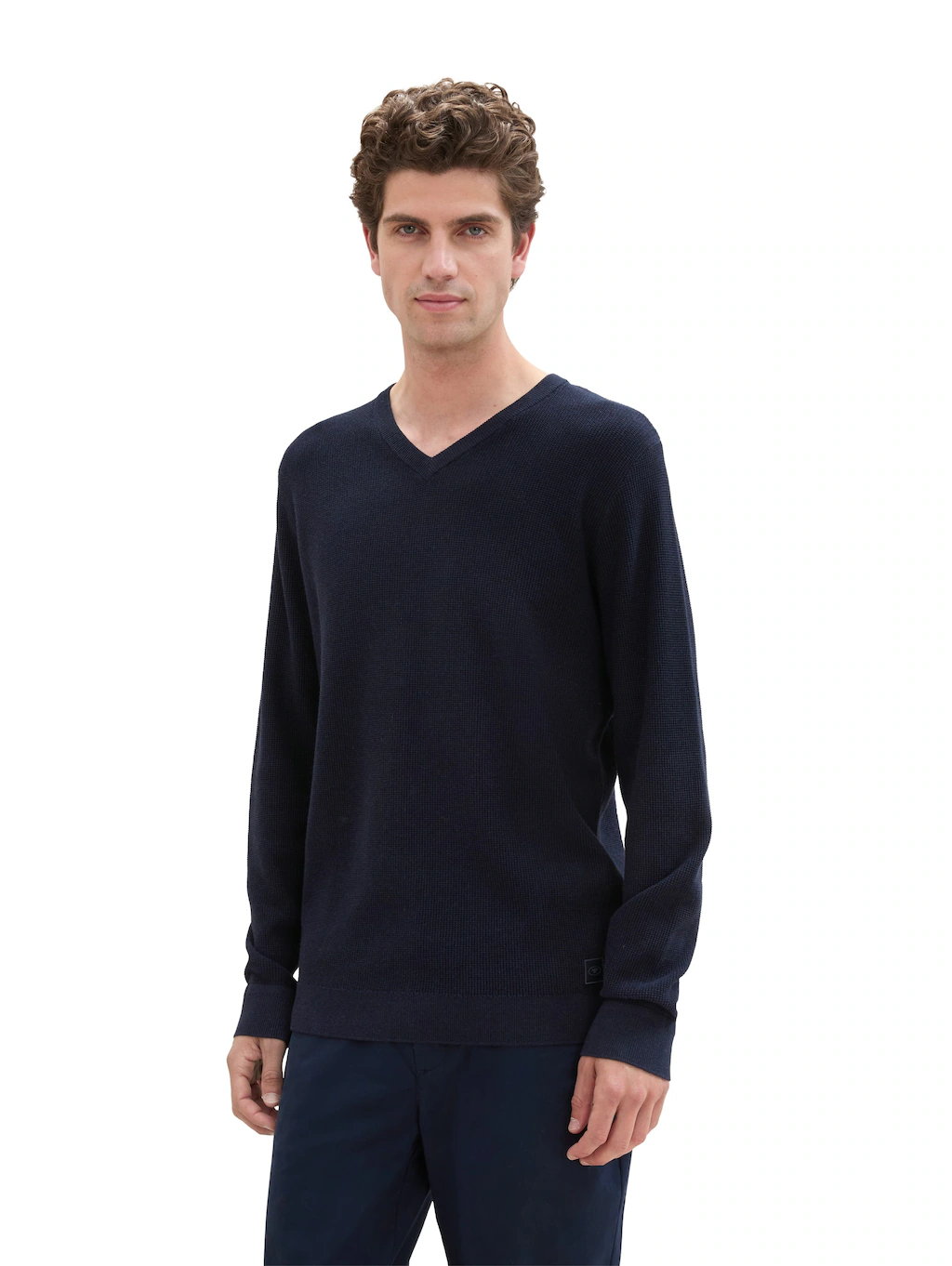 Bild von TOM TAILOR Herren 1044444 Basic Strickpullover mit V-Ausschnitt, 13160-Knitted Navy Melange, Large