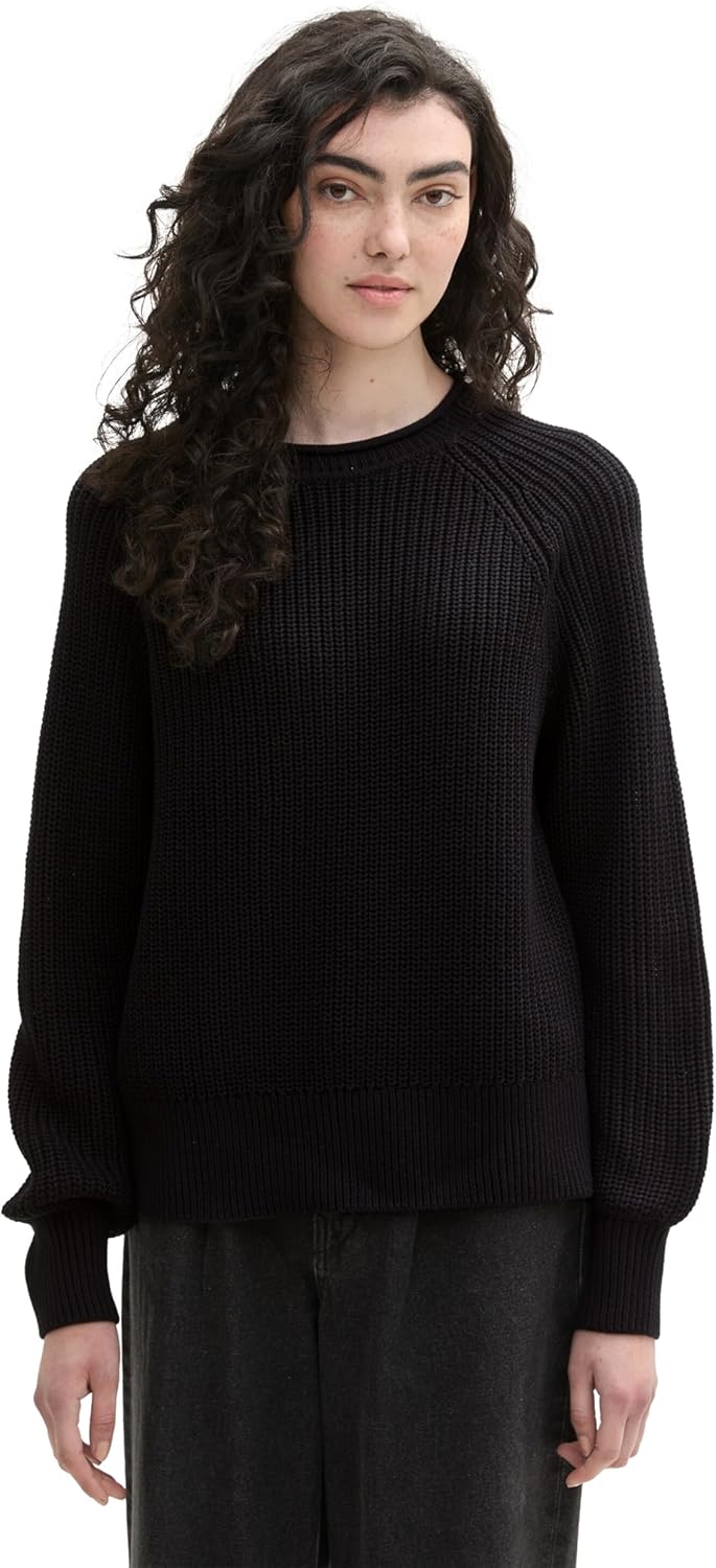 Bild von TOM TAILOR Denim Damen Strickpullover mit leichten Ballonärmeln, 14482 - Deep Black, L