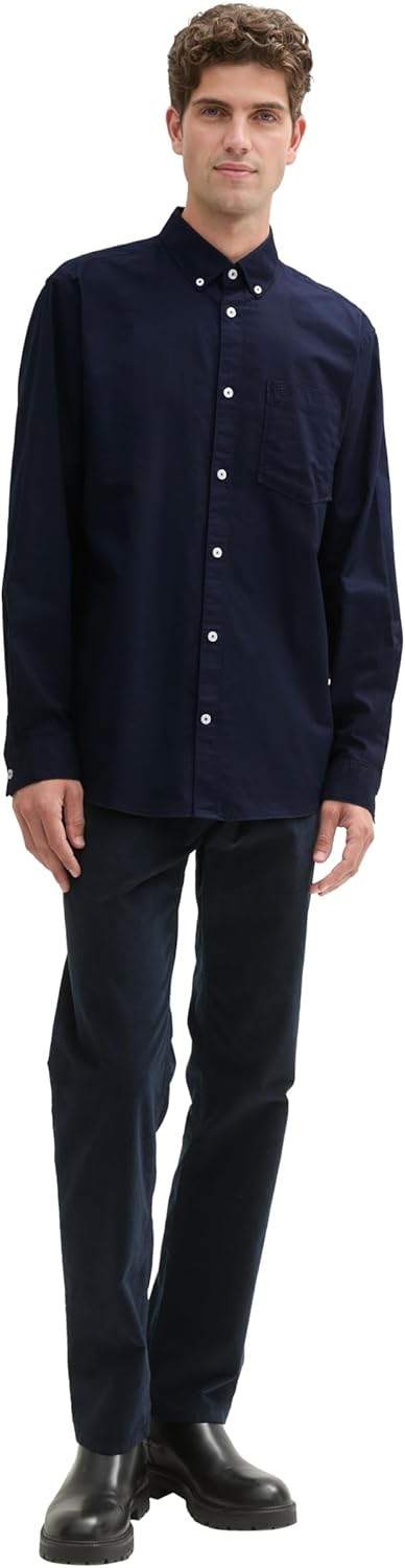 Bild von TOM TAILOR Herren Regular Fit Hemd mit Logo-Stickerei an der Brusttasche, 35962 - White Light Blue Stripe, M