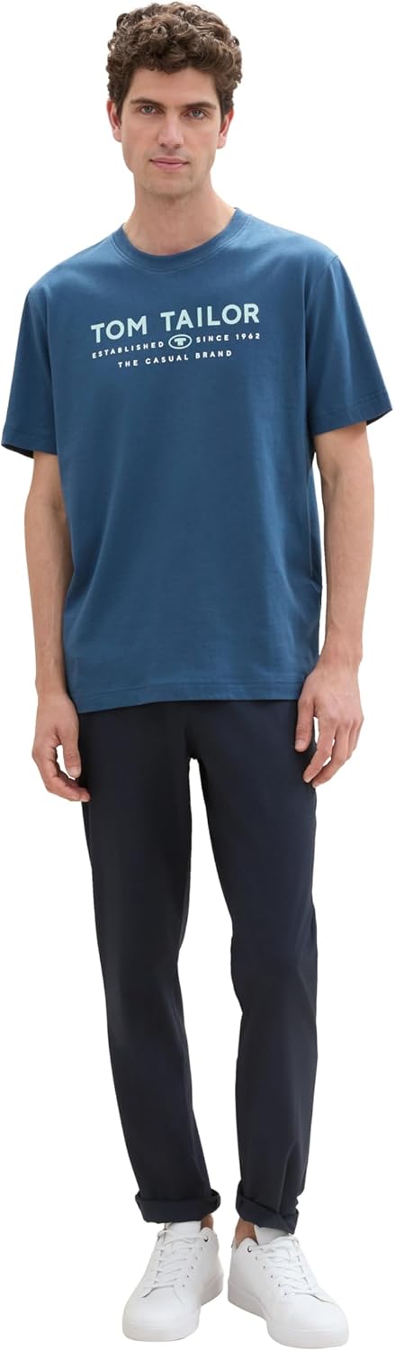 Bild von TOM TAILOR Herren 1043276 Basic T-Shirt mit Logo-Print, 26779-Nighttime Blue, Large