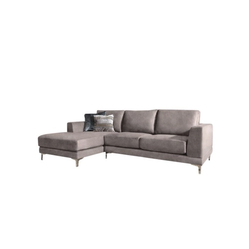 Bild von 99rooms Ecksofa Aria, L-Form, Eckcouch, Design, 99rooms Aria Ecksofa Strukturstoff - Leder-Optik PRESTON Hellgrau Links