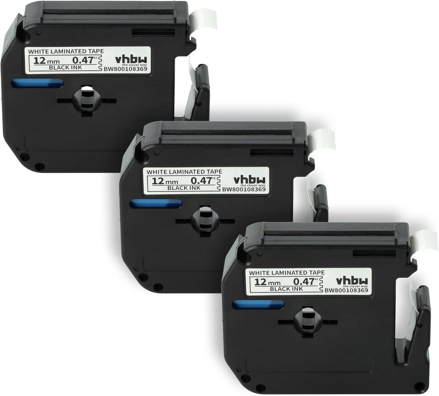 Bild von vhbw 3x Schriftband-Kassette kompatibel mit Brother P-Touch 80SCCP, BB4, M95, 90, 70SR, H100, 80, H110, 85 Etiketten-Drucker 12mm Schwarz auf Weiß