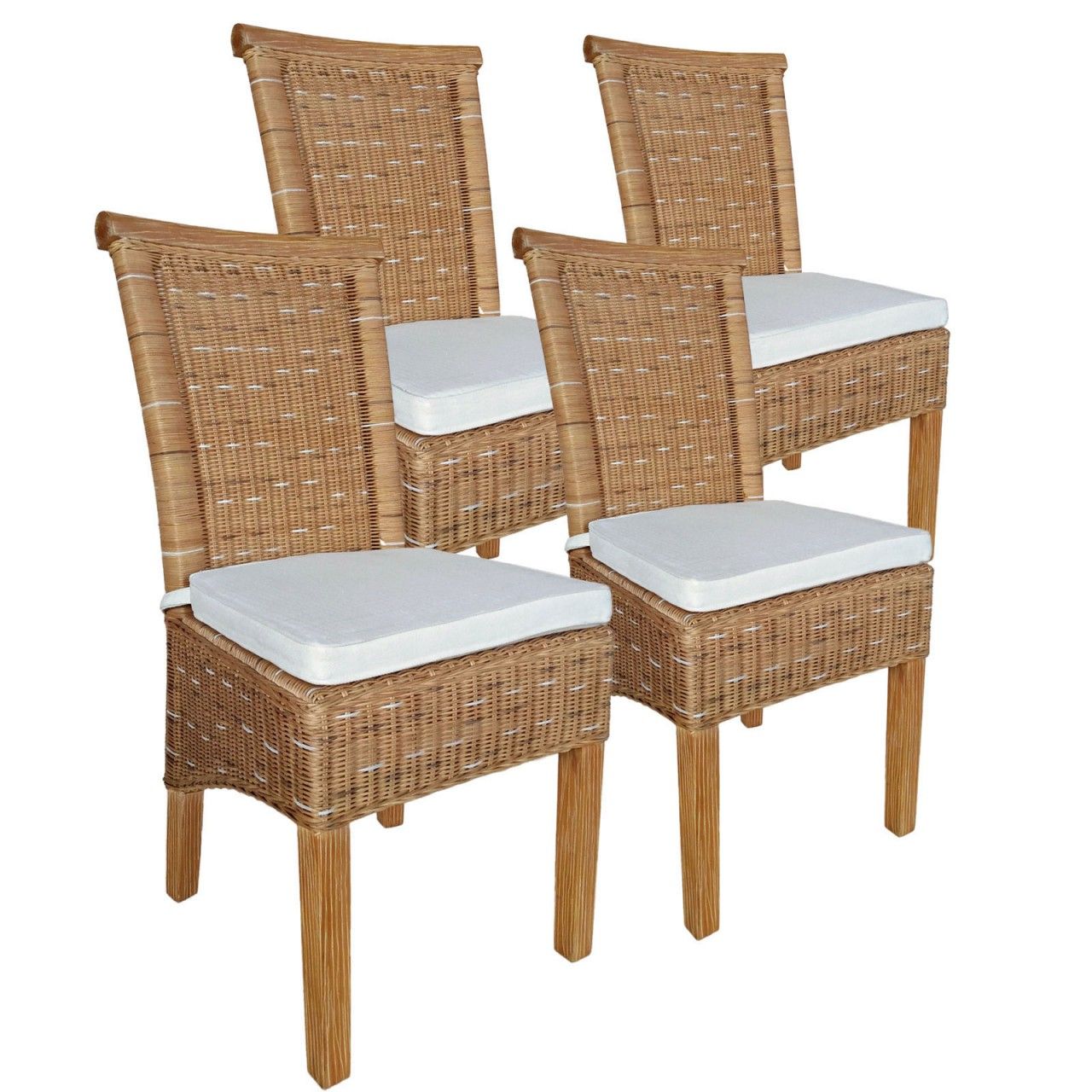 Bild von Esszimmer Stühle Set 4 Stück Rattanstühle Esstisch Stühle Perth braun Korbstühle mit Sitzkissen