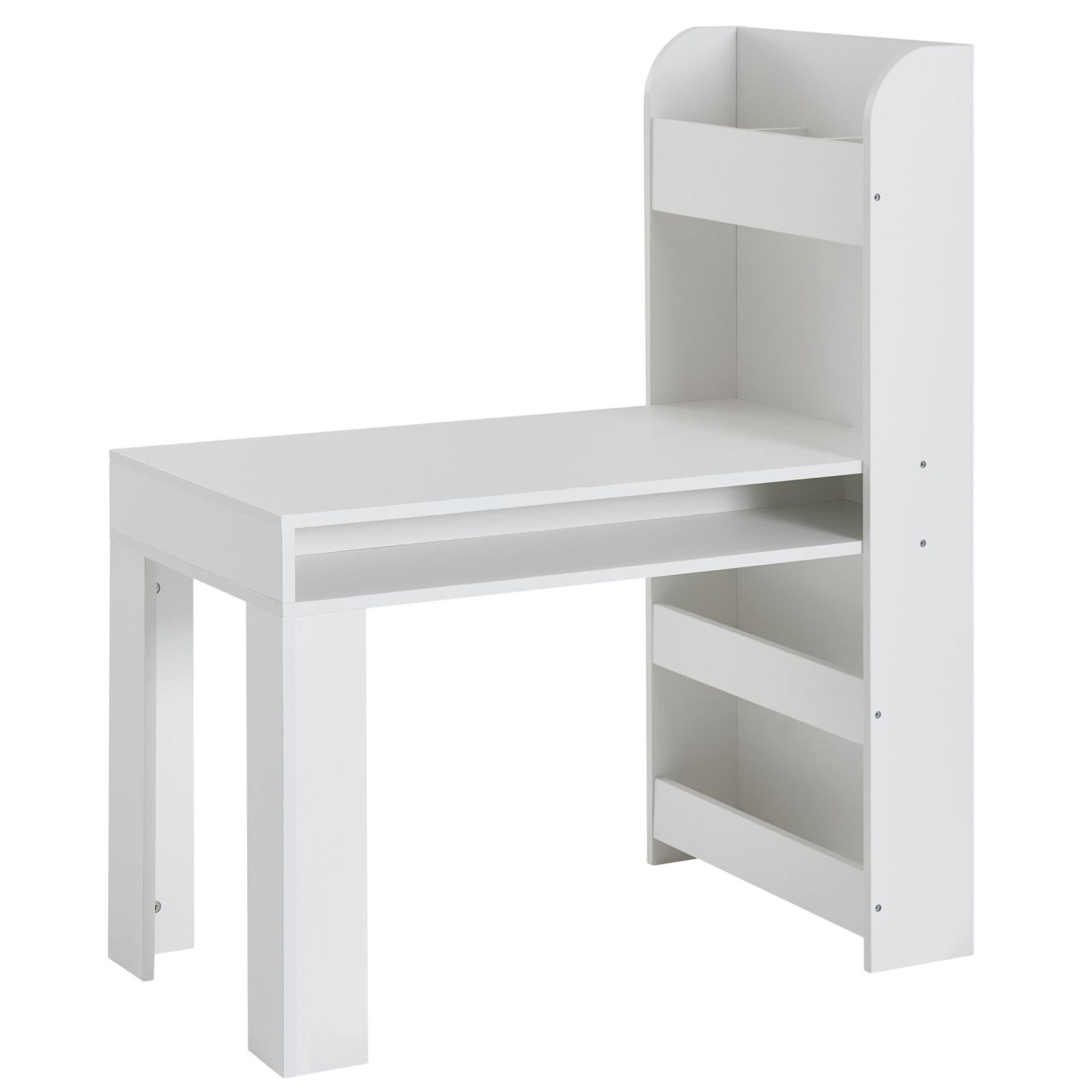 Bild von Kinderschreibtisch Weiß 90x50x110 cm Maltisch Kinderzimmer mit Regal, Kindertisch Modern, Schülerschreibtisch mit Stauraum, Schultisch Schmal