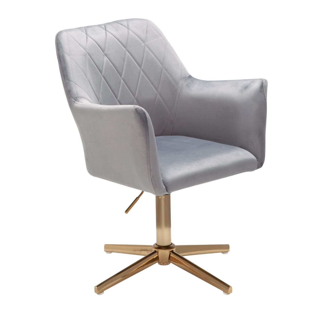 Bild von Schreibtischstuhl Grau Samt Design Drehstuhl mit Lehne, Schalenstuhl 120 kg Höhenverstellbar, Arbeitsstuhl ohne Rollen, Stuhl Schreibtisch Home-Office Drehbar