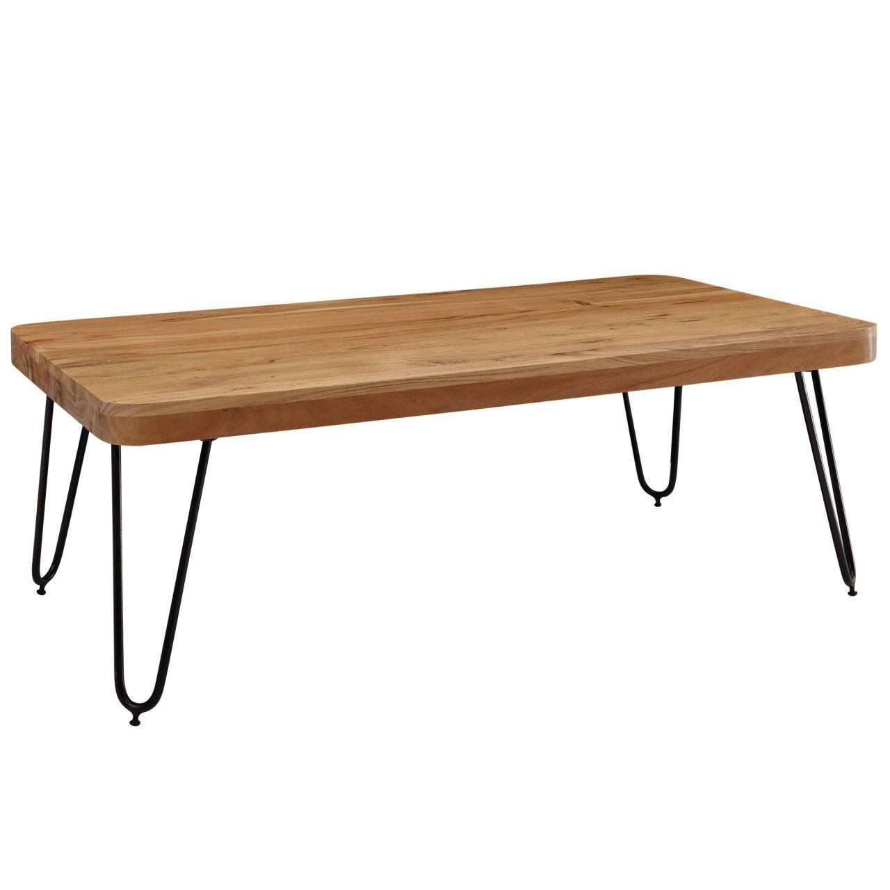 Bild von Couchtisch BAGLI Massiv-Holz Akazie 115 cm breit Wohnzimmer-Tisch Design Metallbeine Landhaus-Stil Beistelltisch