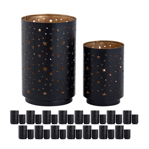 Bild von Teelichthalter Masterbox 16x 2er Set Sternenhimmel Kerzenhalter rund schwarz gold