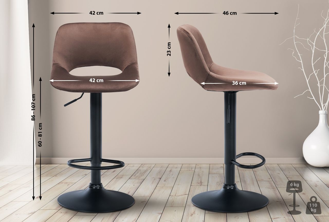 Bild von 2er Set Barhocker Camden Samt schwarz braun