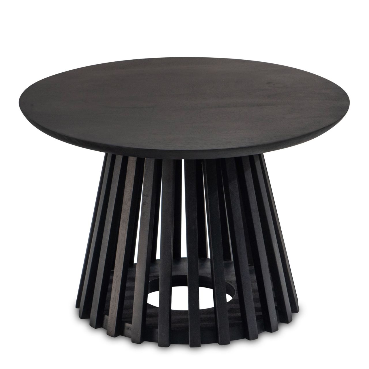 Bild von Couchtisch 60x60x41 cm Mango Massivholz Schwarz Sofatisch Rund, Design Wohnzimmertisch mit Gittergestell, Kaffeetisch Wohnzimmer Modern