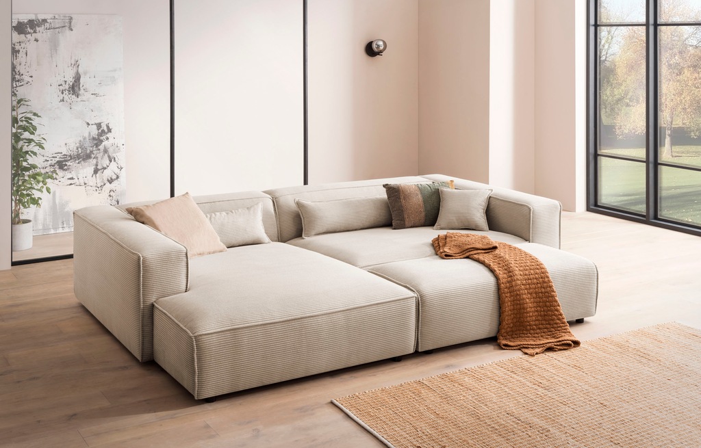 Bild von LeGer Home by Lena Gercke Polsterecke "PIARA XXL, L-Form mit Schlaffunktion, Big-Sofa in Cord o. Leinenoptik", Hocker stellbar zum Schlafsofa (Krokodilverbinder), tiefe Sitzfläche