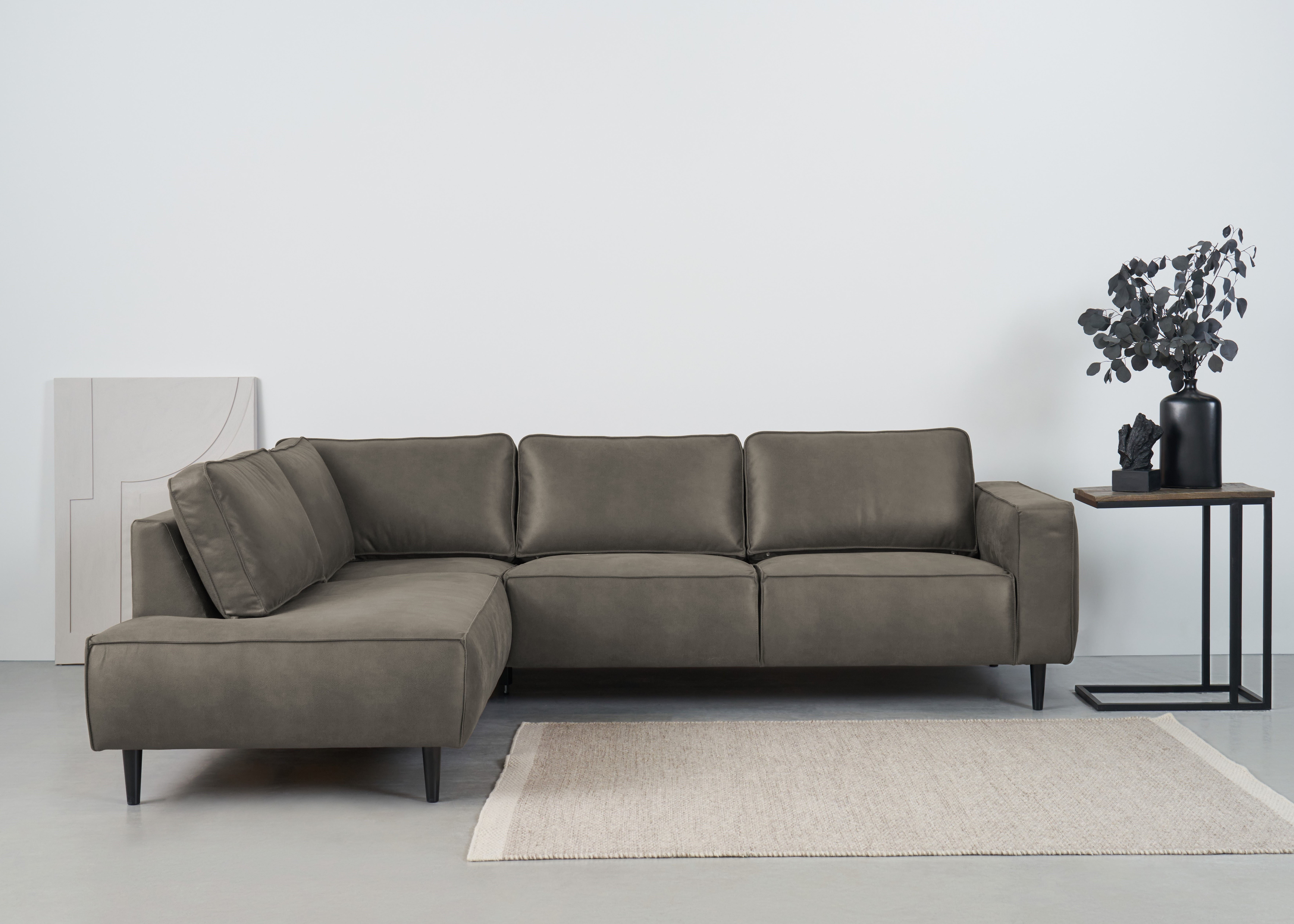 Bild von Places of Style Ecksofa "Fumone, Lederoptik oder Soft-Touch Chenille", Breite 260, mit schwarzen Massivholzfüßen