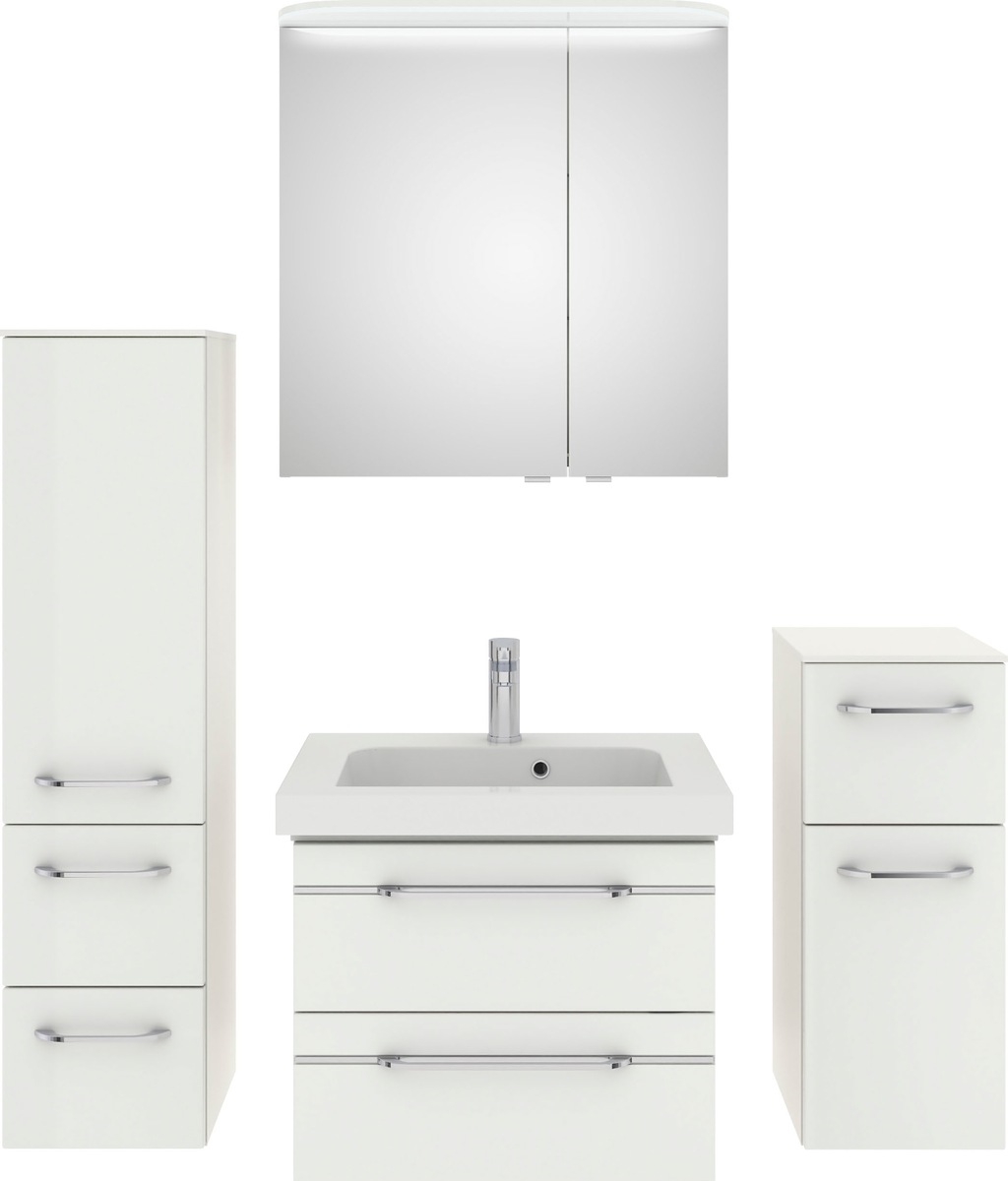 Bild von Saphir Badmöbel-Set "Balto Sprint 4-teilig, Mineralmarmor-Waschtisch mit LED-Spiegelschrank", (5 St.), mit Unterschrank, Midischrank, inkl. Türdämpfer, 4 Türen, 5 Schubladen