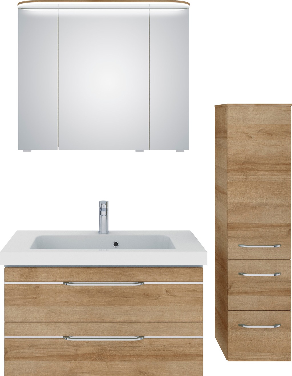 Bild von Saphir Badmöbel-Set "Balto Sprint 3-teilig, Mineralmarmor-Waschtisch mit LED-Spiegelschrank", (4 St.), Badezimmer Set mit Midischrank, inkl Türdämpfer, 4 Türen, 4 Schubladen