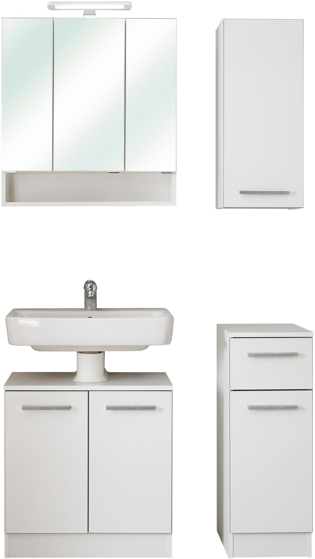 Bild von Saphir Badmöbel-Set "Quickset 953 4-teilig, Waschbeckenunterschrank und LED-Spiegelschrank", (Set, 4 St.), in Weiß Glanz, Badmöbel inkl. Türdämpfer, ohne Waschbecken, 7 Türen