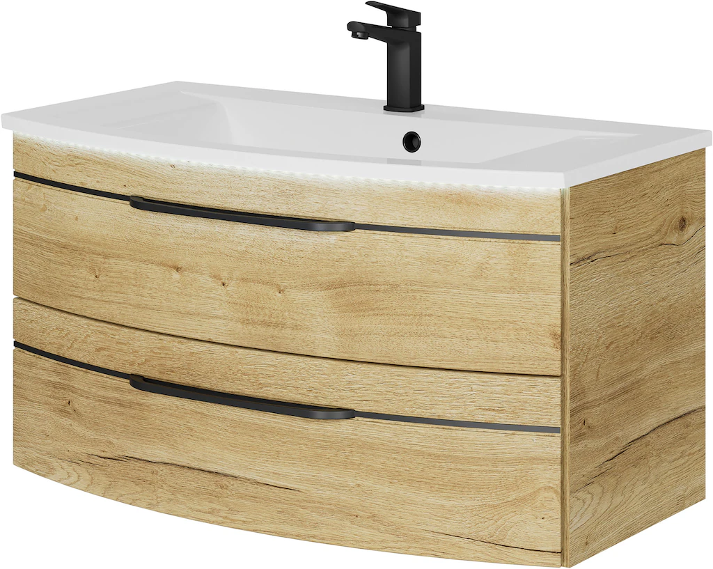 Bild von Saphir Waschtisch "Serie 7045 Mineralmarmor-Waschtisch und Unterschrank, 91 cm breit", Waschplatz mit 2 Schubladen, Badmöbel Set mit Waschtisch