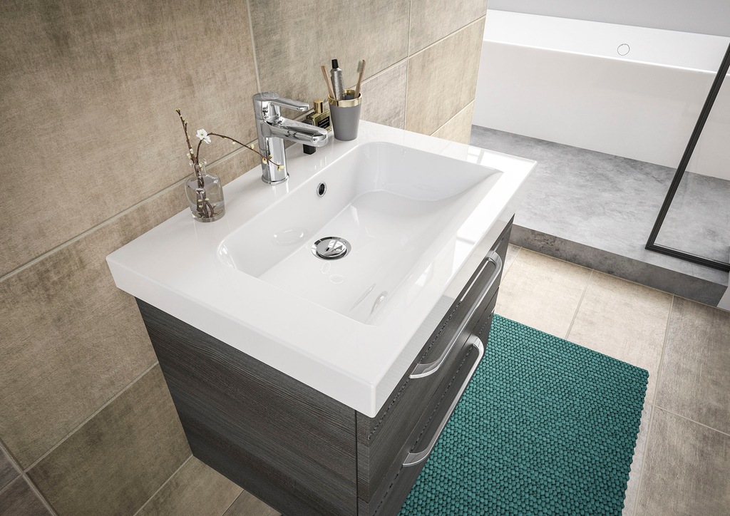 Bild von Saphir Waschtisch "Serie Balto Mineralmarmor-Waschtisch mit Unterschrank, 64,4 cm breit", Waschplatz mit 2 Schubladen, Badschrank in verschiedenen Ausführungen