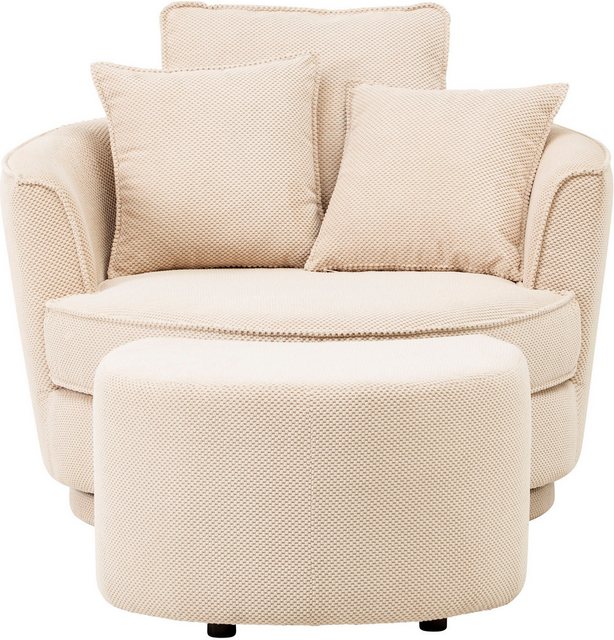Bild von Leonique Drehsessel "MAISIE, Love Seat XXL Lese-Sessel, Big-Sessel mit Hocker,", (2 St.), Set in MEGA CORD und Web-Velours, drehbar 360 Grad