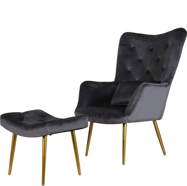 Bild von Home affaire Ohrensessel »LITZ in traumhaften Samtvelours, Relaxsessel mit Hocker,«, (mit Hocker und Nierenkissen), Knopfsteppung, TV-Sessel mit Hocker