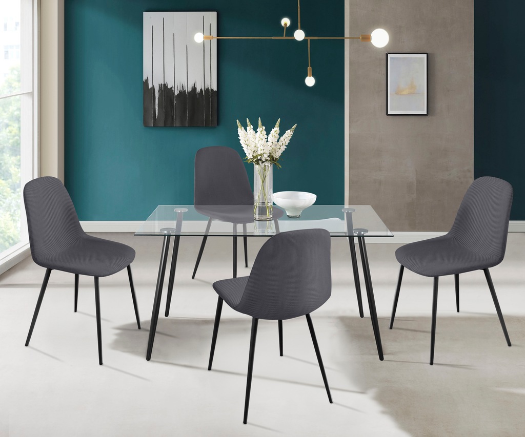 Bild von INOSIGN Essgruppe "Danny-Miller", (Set, 5 tlg., Set 140 cm), Glastisch 140x80 cm mit 4 Stühlen (Cord), Gestell aus Metall