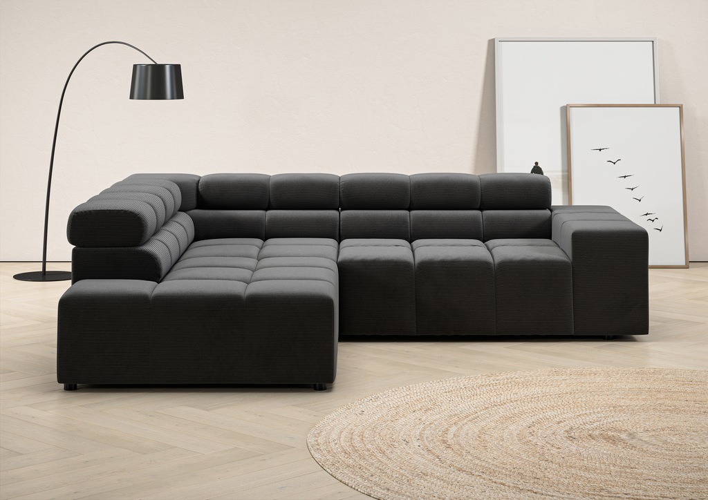 Bild von INOSIGN Ecksofa "Ancona, incl. Kopfteilverstellung + 3 Zierkissen L-Form,", wahlweise motorische Sitztiefenverstellung, B/T(H: 249/215/70 cm