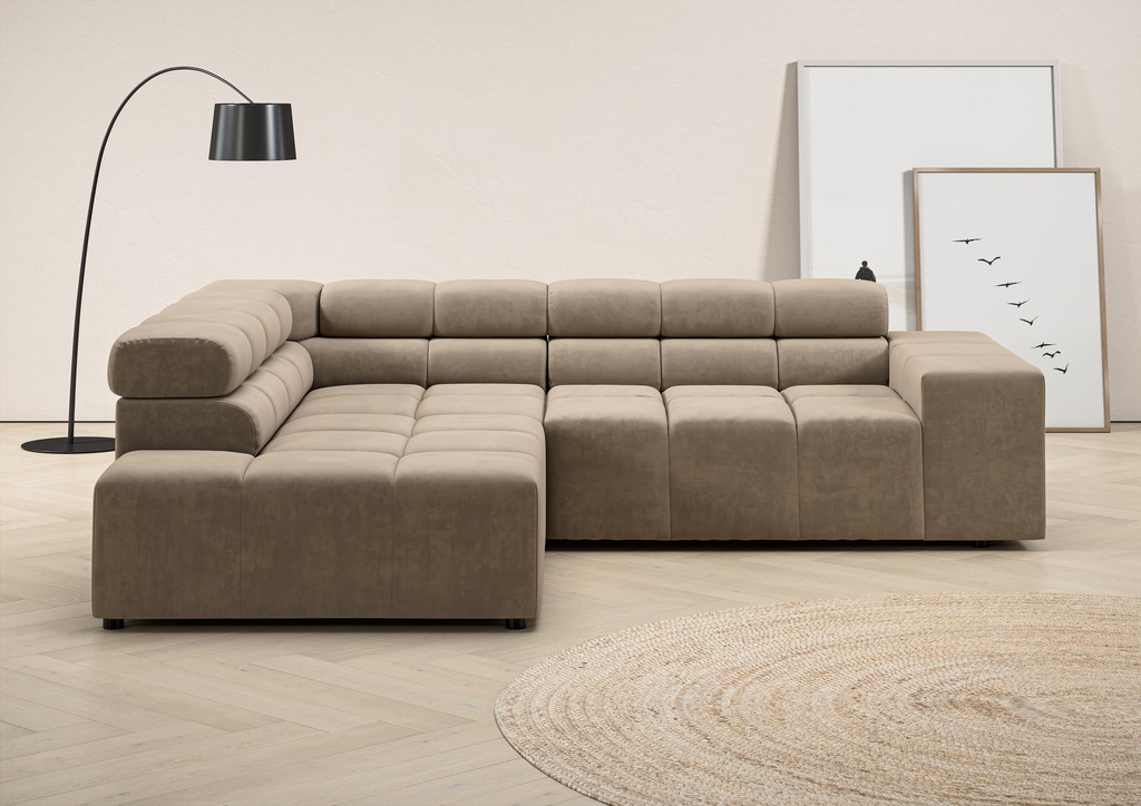 Bild von INOSIGN Ecksofa "Ancona, incl. Kopfteilverstellung + 3 Zierkissen L-Form,", wahlweise motorische Sitztiefenverstellung, B/T(H: 249/215/70 cm