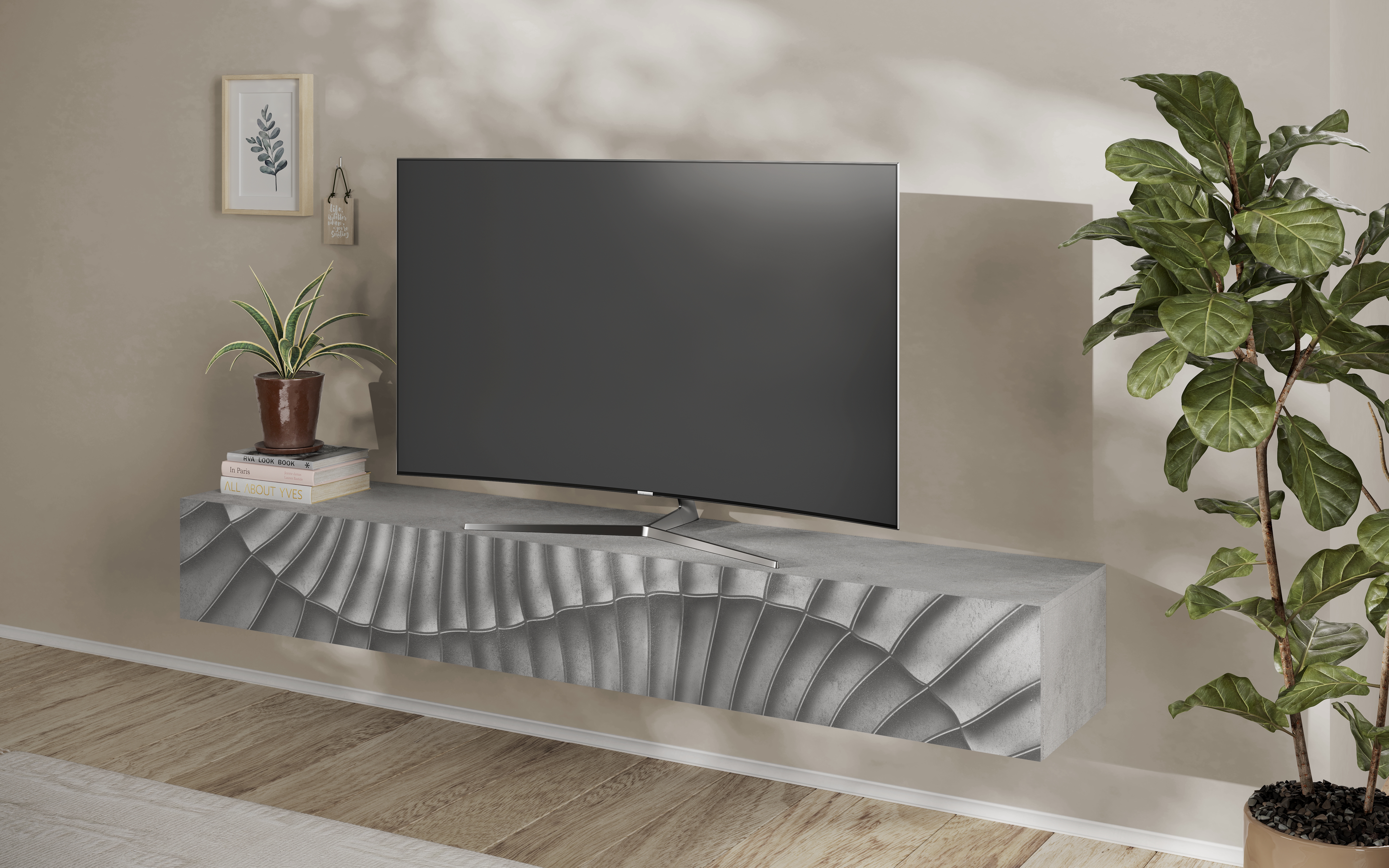 Bild von INOSIGN Lowboard "Snake Breite 210 cm, modernes TV-Board hängend mit 1 Klappe,", TV-Möbel, TV-Schrank, Front mit Siebdruck