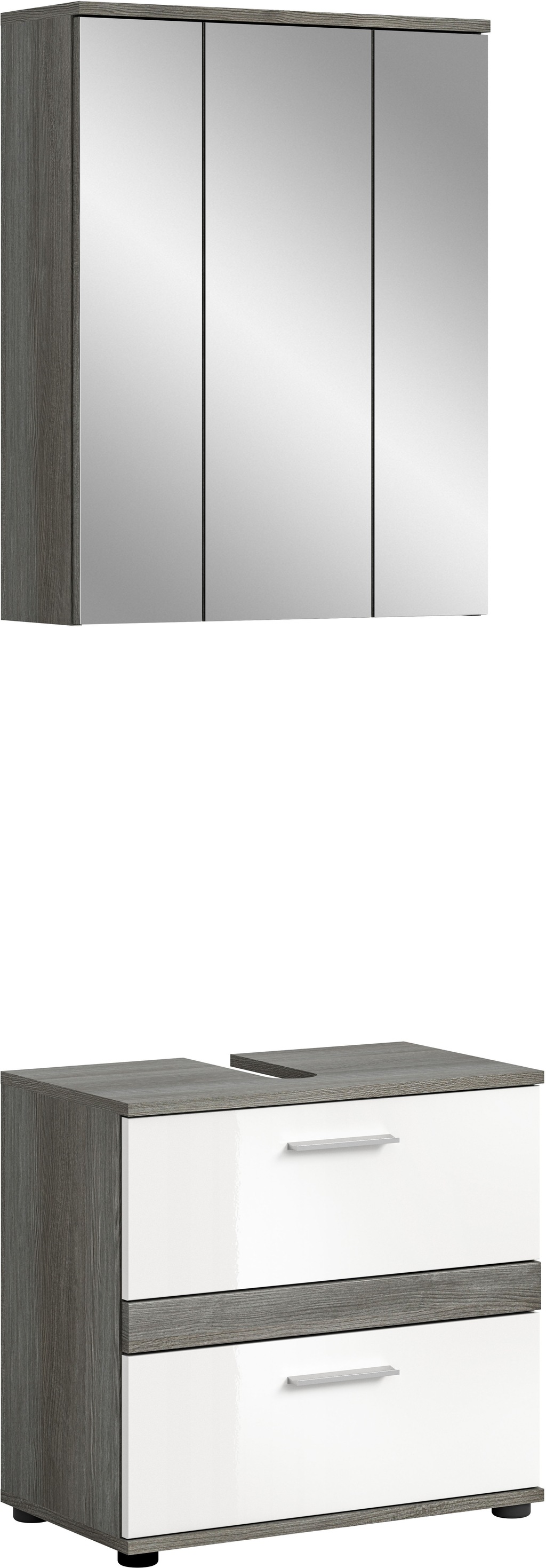 Bild von welltime Badmöbel-Set Lucca, bestehend aus: 1x Waschbeckenunterschrank & 1x Spiegelschrank, (Set, 2-St), Badkombination, Bad-Möbel, Badezimmer