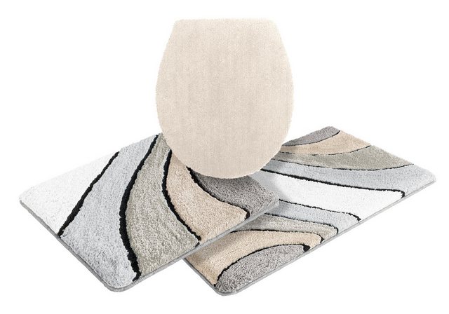 Bild von my home Badematte Josie, Höhe 20 mm, rutschhemmend beschichtet, fußbodenheizungsgeeignet, schnell trocknend, strapazierfähig, Polyester, rechteckig, 3-tlg. Hänge-WC Set, Badteppich, Badematten, rechteckig, rund & als 3-tlg. Set erhältlich