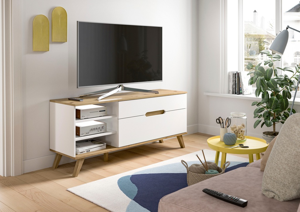 Bild von Home affaire Lowboard "Alesund", 1 Schubkasten, 1 Klappe, konischer Fuß, TV Möbel, TV Schrank