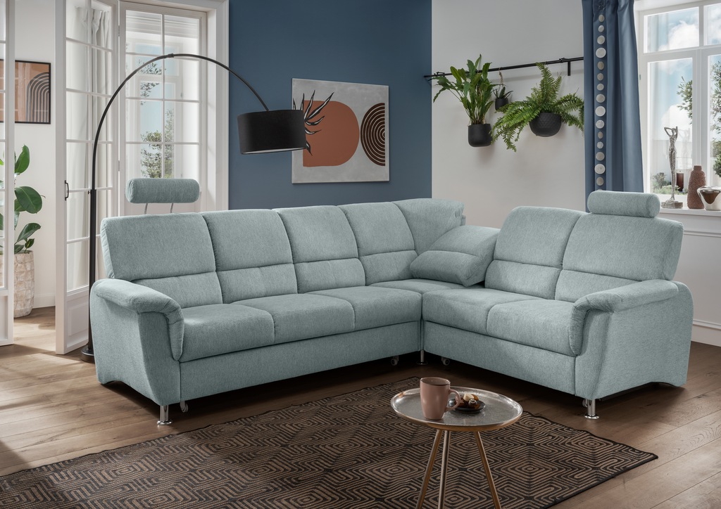Bild von Home affaire Ecksofa "Pisa L-Form, mit Schlaffunktion, Stauraum, 2x höhenverstellbare", Kopfstützen und Relaxfunktion im Eckelement
