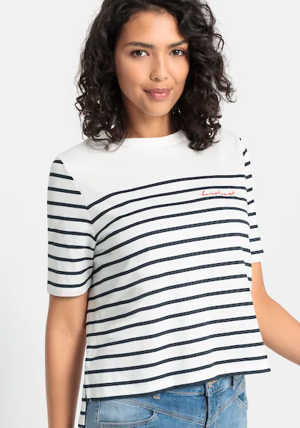 Bild von LASCANA T-Shirt, mit Streifen, Kurzarmshirt aus Baumwolle, schlanke Optik, Basic