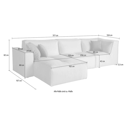 Bild von RAUM.ID Ecksofa Monolid L-Form, 4 Teile, Module einzeln für individuelle Zusammenstellung, Bezug in Teddy-Optik