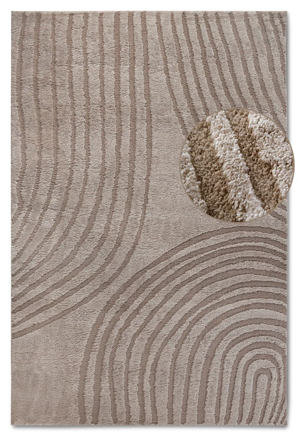Bild von Elle Decoration Hochflor Teppich Pigment – Moderner Wohnzimmerteppich, Langflor Shaggy, Modernes Muster, Flauschig Weich Boho für Wohnzimmer, Schlafzimmer – Beige, 160x235cm