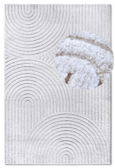 Bild von ELLE DECORATION Designteppich "Panglao, eckig, rund und Läufer", rechteckig, 14 mm Höhe, flauschiger uni Kurzflor, Hoch Tief Struktur, modern, Wohnzimmer