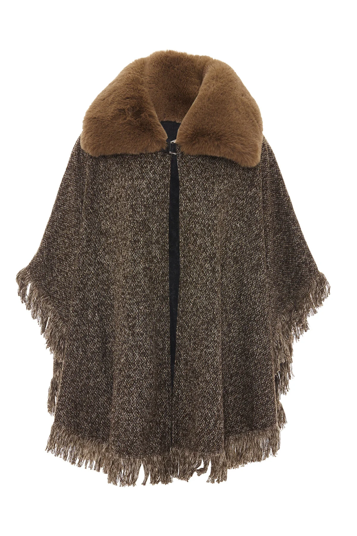 Bild von FRAULLY Poncho Braun Basic für Damen - M