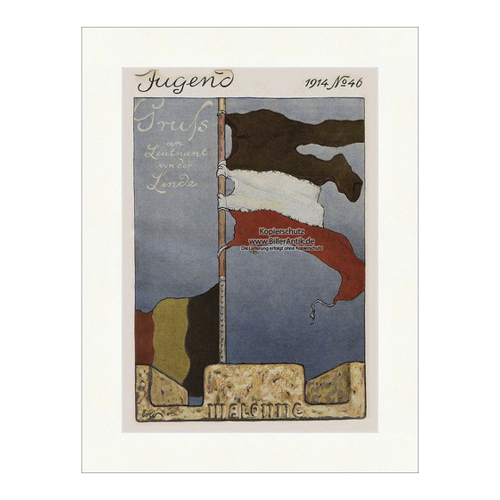 Bild von Kunstdruck Titelseite der Nummer 46 von 1914 – Fritz Erler Fahne Leutnant Linde Jug