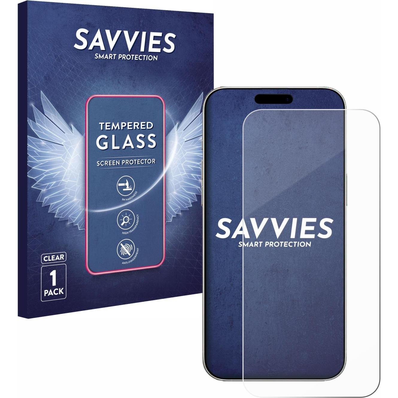 Bild von Savvies Panzerglas Displayschutz 9H Schutzglas Glas Klar Transparent (1 Stück, Apple iPhone 16), Smartphone Schutzfolie, Transparent