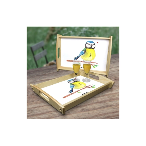 Bild von Mr. & Mrs. Panda Tablett Vogel Blaumeise - Charmantes Serviertablett aus Echtholz